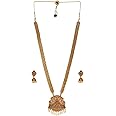 ZAVERI PEARLS Antique Gold Tone Bridal Collection Long Temple Necklace & Earring Set For Women-ZPFK10177
