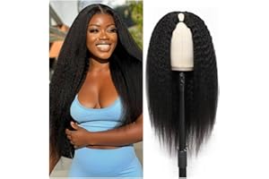 Yavida Parrucca donna capelli veri umani seta Kinky Straight wigs V part wig Human Hair Yaki Upgrade u part wig human hair wig Facile da indossare senza colla （26inch）