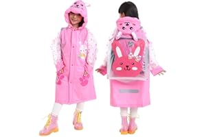 Vankra Kids Raincoat Cartoon Waterproof Hooded Rain Ponchos with School Bag Cover for Girls and Boys