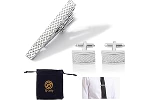 BLOOMIQUE Cuff Link and Tie Clip Set, Business Shirts Cuff Link Tie Bar Clips Men Necktie Pinch Clip Personalised Cufflink Set Men Stainless Steel Wedding Business Gifts for Anniversary Wedding