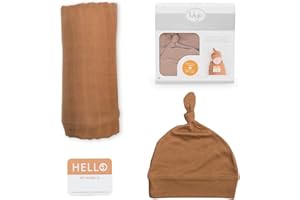 Happy Flute - Swaddle doek - Lulujo Hello World Swaddle & Hat - Tan