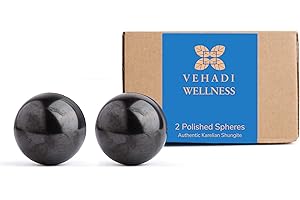 VEHADI WELLNESS Ensemble de 2 Sphères de Shungite, 5 cm, Pierre Naturelle, Cristaux et Pierre Précieuses, Reiki, Décoration Maison, Cadeaux de Reiki, Cristaux de Chakra, Shungite Authentique de Carélie