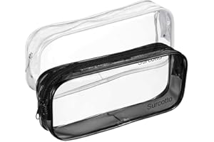 Surcotto Clear Transparent Pencil Case, 2PCS See Through, 22x4x9 cm, Black & White | Versatile Storage for Stationery, Toiletries, Makeup & Office Supplies