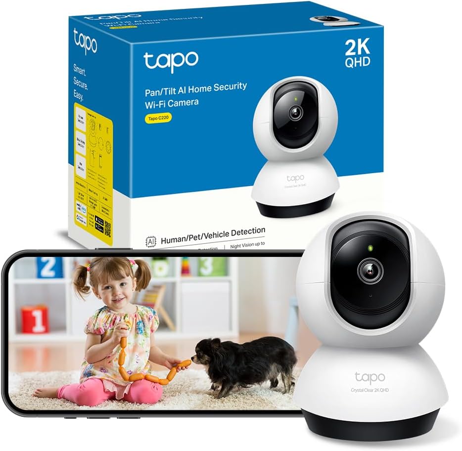 Tapo C220 - AI Camera 360° Surveillance, 2K 4MP QHD, Intelligent AI, Night Vision, Two-Way Audio, Motion Detection, Supports 