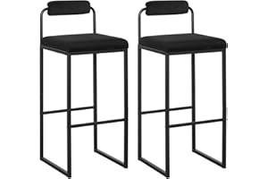 ‎WOLTU WOLTU 2 x stołek barowy z podnóżkiem, wysokie krzesło z oparciem, aksamitny taboret tapicerowany z metalu, ergonomiczny taboret, czarny BH343sz-2