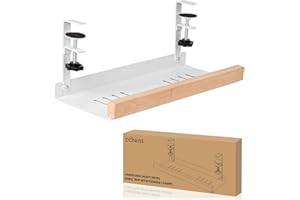 Baskiss Under Desk Cable Management Tray, 39.5cm Under Desk Cord Holder for Wire Management, Solid Wood and Heavy Sheet Metal Power Strip Organizer for Desks, Offices and Kitchens (White)