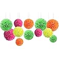 NICROLANDEE Blacklight Party Decorations - 12 PCS Fluorescent Neon Tissue Paper Pom Poms for Birthday, Wedding, Baby Shower, Glow-in-The-Dark Party, Neon Party, Prom Dance Party Photography