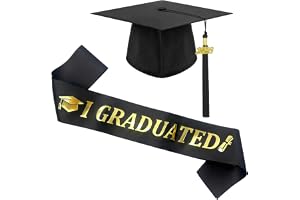 ZUMIKO Examenshatt och Sash Set 2026, Justerbar Doktorshatt med Kardborreband och "I Graduated" Satin Axelband - Studentmössa Akademisk Hatt för Universitet och Examensfest