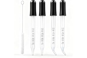 ANGYANG Eye Dropper Set for Essential Oils, Pipettes Dropper with Black Rubber Head, Calibrated Thick Glass Medicine Dropping Pipettes, 1ml Dropper Measurer, Dropper for Liquid, Straight-Tip, Bent-Tip