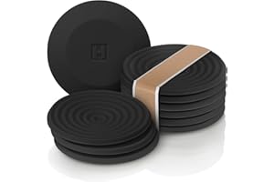Set of 6 Silicone Coasters for Drinks - HOMKULA 10mm Thick, Black Coasters for Coffee Table, Drink Coasters for Wooden Table, Rubber Coasters, Stain-Resistant, Non-Absorbent, Dishwasher Safe