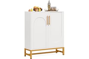 Tribesigns Sideboard Buffet with Adjustable Shelf, Modern 4 Doors Storage Cabinet with Faux Marble Top Metal Frame Coffee Bar Accent Cabinet for Living Room Kitchen Dining Room Hallway,White Gold,1 PC