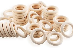 WELHAEPI 40 Pezzi Anelli in Legno Naturale, Anello in Legno, Cerchio in Legno per Decorazioni Artigianato, Creazione Gioielli, Connettori Pendenti Fai da Te ad Anello - 45mm