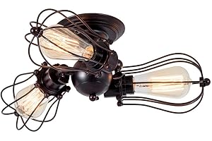Luling Vintage Ceiling Light Industrial, Chandeliers Adjustable Socket Metal Wire Cage Lamp Semi-Flush Mount Rustic Ceiling Light Metal Lamp Fixtures (No Bulb) (with 3 Light) (Rust)