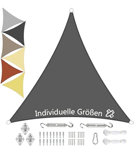 TTL Garden Sonnensegel Dreieck 3,6x3,6m Anthrazit - Premium Polyester 300D 93% Schatten