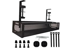 DR MACCA Under Desk Cable Management Tray | Black & Extra Long - Clamp Mount Wire Management for Office, Sturdy and Easy to Install, Cable Ties for Standing Desk Cable Tidy - Professional Look