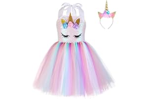 FONLAM Vestido Disfraz de Unicornio Niña Bebé Vestido Princesa Fiesta Carnaval Bautizo Tutú Infantil Flores Niña