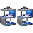 Set of 2 Side Tables with RGB LED Lights 2 Tier Shelf Small Table for Living Room and Bedroom High Gloss Bedside Tables Nightstand End Table for Small Spaces Bedside Table Set for Home Furniture, Grey