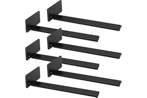 Riuog 6 Pack Heavy Duty Shelf Bracket, Floating Invisible L Shelves Brackets, Industrial Metal Shelf Bracket Hardware Supports, Brackets for Shelves (Black, 25CM(9.8in))