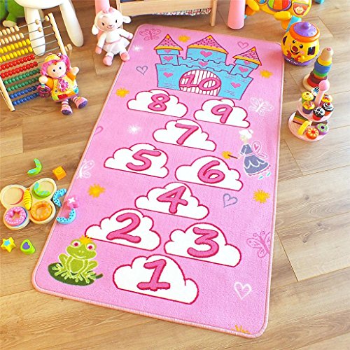 Superb Kids / Childs Rug Princess Castle Hopscotch Pink Play Mat 80cm x 150cm (2'6 x 5' approx)