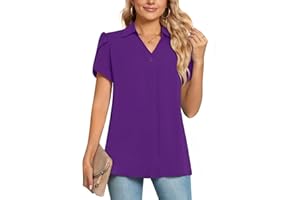 POPYOUNG Chiffon Blouse Business Tunic Petal Short Sleeve Office Shirts