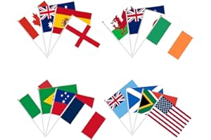 YOFANUP Women's Rugby 2025 Flags, Flags for World Cup Party Decorations, Double-Sided, 16 Pcs Handheld Stick Flags for Clubs, Garden, Bar, Street Party Decorations