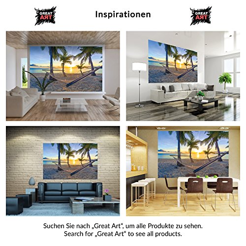 Poster Hängematte am Palm Beach vor Sonnenuntergang Wandbild Dekoration Sonne Karibik Urlaub Sommer Strand Meer Palmen | Wandposter Fotoposter Wanddeko Bild Wandgestaltung by GREAT ART (140 x 100 cm) - 9