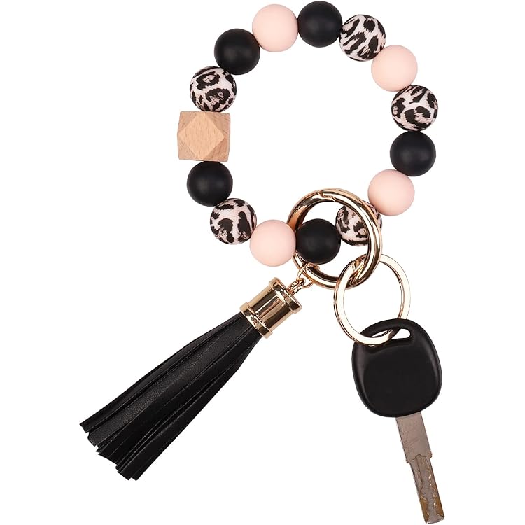 HEIDKRUEGER Porte-clés Avec Bracelet En Pierre Naturelle En Silicone Pour Femme, Léopard