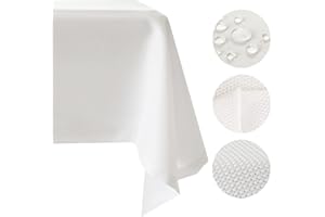 PLUMERI Robuster Oxford-Gewebe Tischdecke Weiß Bügelfrei Abwaschbar, Ideal für Jeden Anlass - Tischdecke Weiss 140x350cm