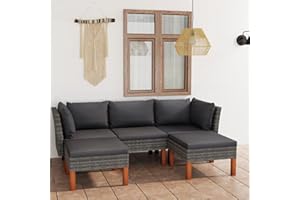 Yolola gartenmöbel Lounge Set Rattan Gartenmöbel Ecklounge Sofa Rattan Outdoor Gartenlounge Terrasse Gartensofa Terrassenmöbel Ecksofa Sitzgruppe Essgruppe Garnitur mit Kissen-Grau-5-tlg
