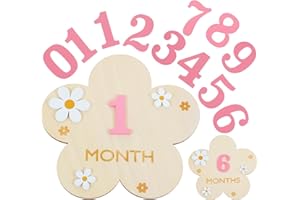 CIATBYYJ 1 lot de cartes pour les étapes importantes pour bébé, fleurs à faire soi-même, en bois, figurine interchangeable, cartes mensuelles pour bébé (1 à 12 mois, rose)