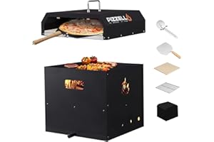 PIZZELLO Outdoor Pizza Oven Large 4-in-1 Wood Fired Outside Oven 2-Layer Detachable Pizza Maker with Pizza Stone, Pizza Peel, Cover, Cutter, BBQ Grill Grate, Pizzello Gusto 16"