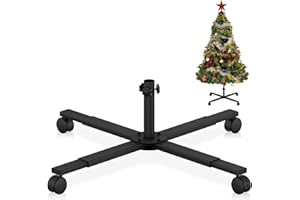 TONHUI Soporte de árbol de Navidad para árbol artificial, base extensible resistente con rueda universal para árboles artificiales de 180 cm a 220 cm, se adapta a postes de árbol de 1,2 a 2,2 cm, color negro