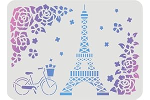 FINGERINSPIRE Torre Eiffel Stencil 29,7 x 21 cm Plastica Fiori Biciclette Disegno Pittura Stencil Torre Eiffel Rosa Modello Stencil Parete Stencil Riutilizzabili per Pittura