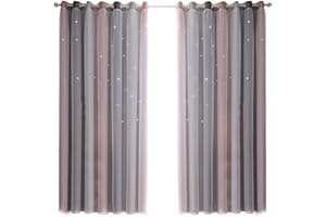 WERTAZ Vorhänge Sterne Verdunkelungsvorhänge Double Layer Hollow Out Streifen Fenstervorhänge Verdunkelungsvorhänge für Kinderzimmer, Wohnzimmer