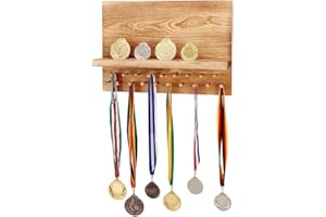 PH PandaHall Soporte para medallas, estante de trofeo de madera, para medallas y medallas, con 19 ganchos de madera para atletas, fanáticos de los deportes, placas, gimnasia, 40 x 28 cm