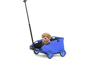 CAMPSOR Mini Dog Stroller, Foldable Strollers for Mini Pets with Storage Bag, Built-in Cushion and Safety Rope, Shopping Catrs with Extendable Pull Handle, Dog Carrier with Wheels (Blue)