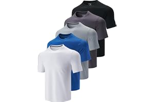 5-pack herr-t-shirtar, snabbtorkande, för idrott, med rund hals. Användningsområden: idrott, löpning, gymmet, träning. Kortär