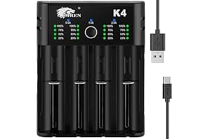 IMREN Chargeur Piles Rechargeable 18650, Charge Rapide pour Batterie 3,7V 18650 14500 14650 17500 18350 18650 18700 20700 21700 22650 26650, 1,2V Ni-MH/Ni-CD Pile AA AAA C (4 Baies)