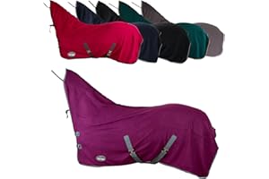 Marengos - Abschwitzdecke Economic mit Halsteil | Pferdedecke m. Kreuzgurt, Metallverschluss, Schweifkordel | atmungsaktive Fleecedecke | Pferde-Outdoordecke | Pferde Zubehör in Violett | 135cm