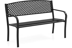 COSTWAY 2 Seater Garden Bench, Metal Frame Loveseat Furniture, Outdoor Patio Park Backyard Lounger Chair Seats (Dot Matrix Pattern)