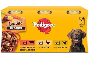 Pedigree Cuisine Repas pour Chien - Boîtes en Sauce pour Chien Adulte - 3 variétés - 3x800g - Pack de 4