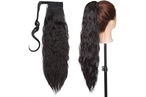 S-NOILITE 50cm Extensiones de clip de pelo natural ola de maíz cola de caballo Pasta Mágica ondulado Ponytail Hair Extension Pedazo de cabello Negro natural