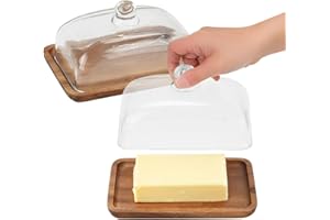 BSDLZCH 1pcs/Set Elegant Wooden Butter Dish with Clear Dome, Classic Vintage Wedding Cake Tray, Multipurpose Snack Display Plate, Dessert & Pastry Serving Platter, Fruit Stand