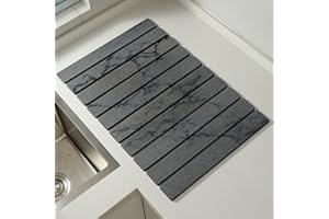 NEWLIKY Alfombrilla de bano de diatomeas alfombrilla de bano pequena 30x40cm Antimoho Absorbente Antideslizante Secado rápido diatomeas tapete baño Plegable para bañera Inodoro cocina Mármol Gris Oscuro