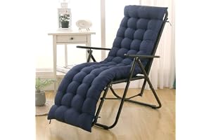Highdi Coussin de Chaise Longue/Bain de Soleil, Coussin Transat Jardin Exterieur, Rembourré Pliable Épais & Confortable avec Bande Réglable pour Terrasse, Plage, Salon (Bleu Marine,48x155cm)