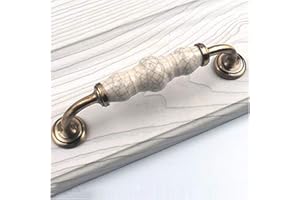 Luniquz Lot de 2 Poignées de Meuble Poignée de Porte en Céramique Motifs Fissure avec Vis pour Armoir,Placard,Tirroir Entraxe 128mm