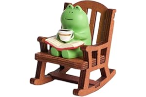 KARLOR Figurka żaby, dekoracja, mała, żaba, pije kawę na bujanym fotelu, figurka żaby, ornamenty samochodowe, żaba, dekoracja ogrodu, domku dla lalek, dekoracja stołu