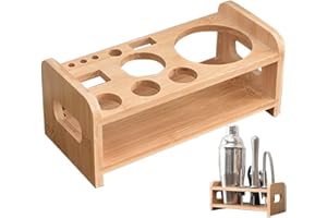 PPMTER Cocktail Shaker Set Wooden Stand Uniquement du Barman Kit De Barman Bamboo Stand en Bois Barmande Barngez-Out Strangeur De Stockage pour Les Amateurs De Cocktails