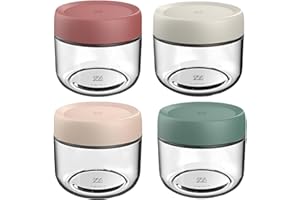 NBBENG Glass Jars Jars with Lids, Overnight Oats jars with, Wide Mouth Mason Jars For Overnight Oats, Small Glass Containers with Lids, Yoghurt Pots, Oatmeal Salad 4 Colors (4-Pack 280ml)
