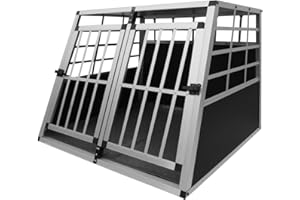 MONSTER SHOP Jaula de Transporte de Coche para Mascotas Caja de Viaje de Aluminio Trapezoidal Transportador de Perros Gatos Cachorros 2 Puertas 69 x 97 x 90cm | Alfombra de Plástico Lavable INCLUÍDA